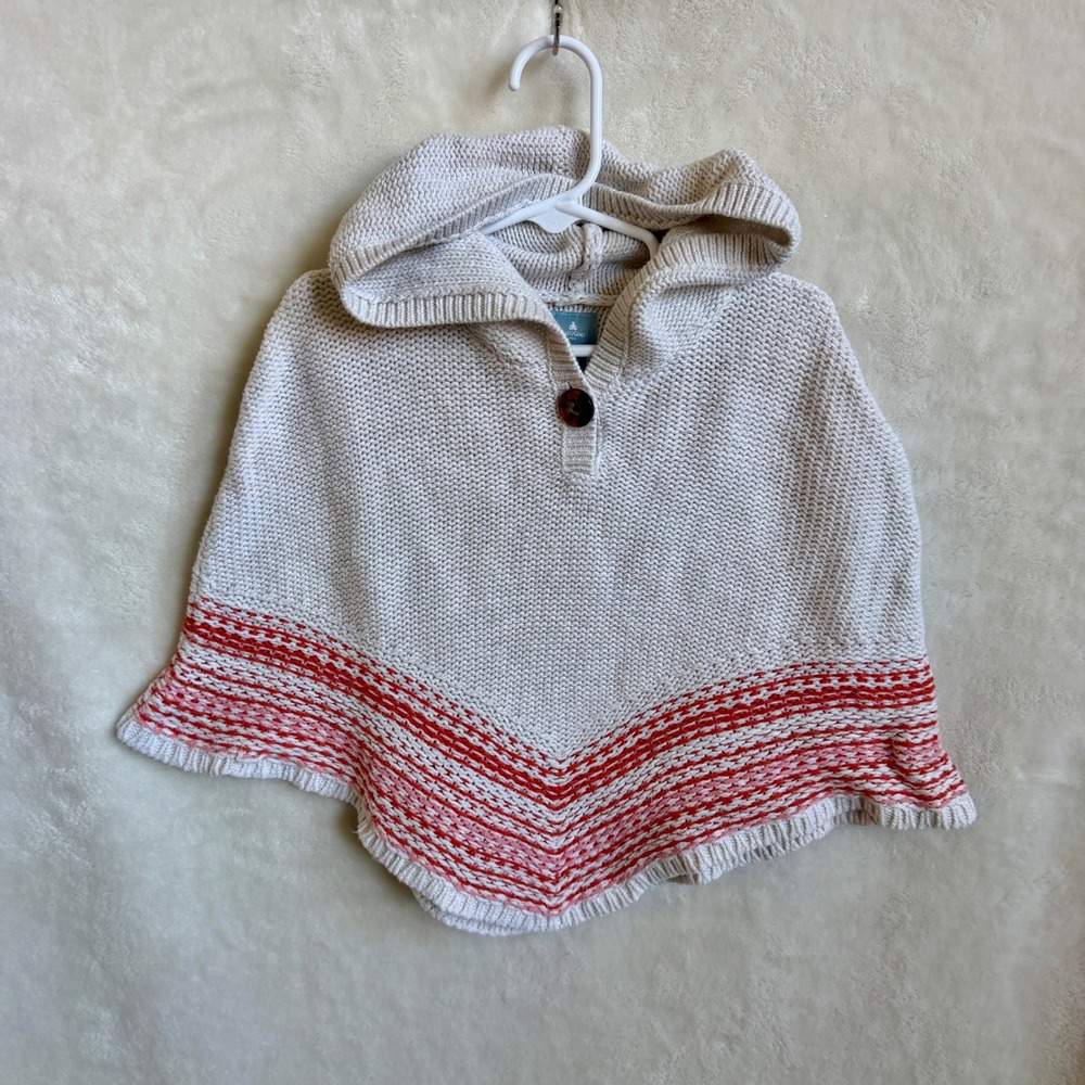 BabyGap Kids Cream Red Striped Hooded Knit Poncho Sweater Size 4 Years Cozy
